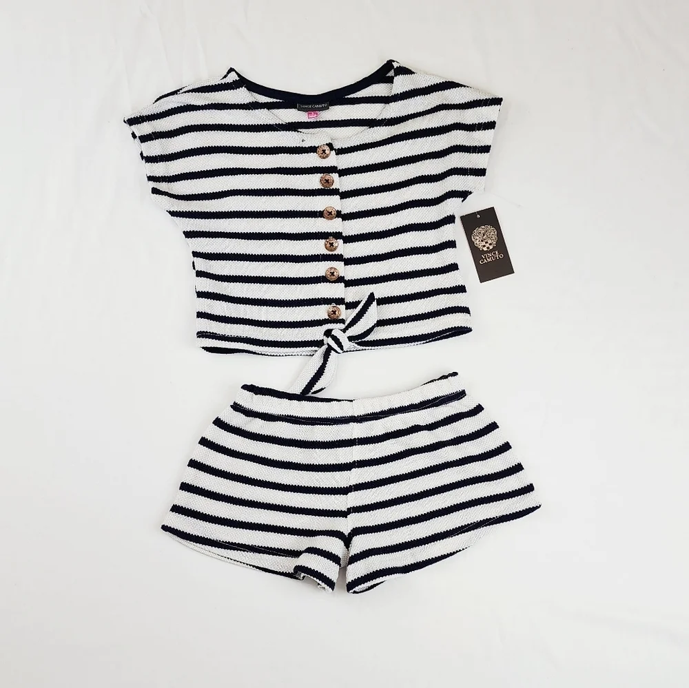 Vince Camuto Navy and White Striped Knit Set